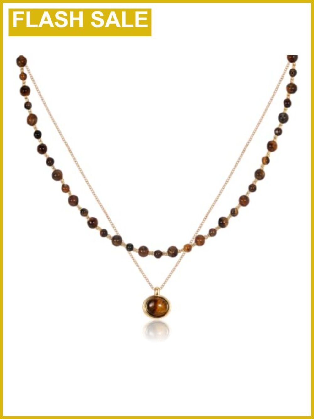 18K Gold Plated Stainless Steel Tiger Eye Layered Necklace